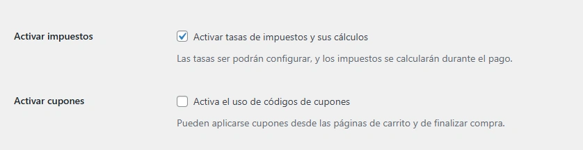 Casilla para la activación de cupones Woocommerce