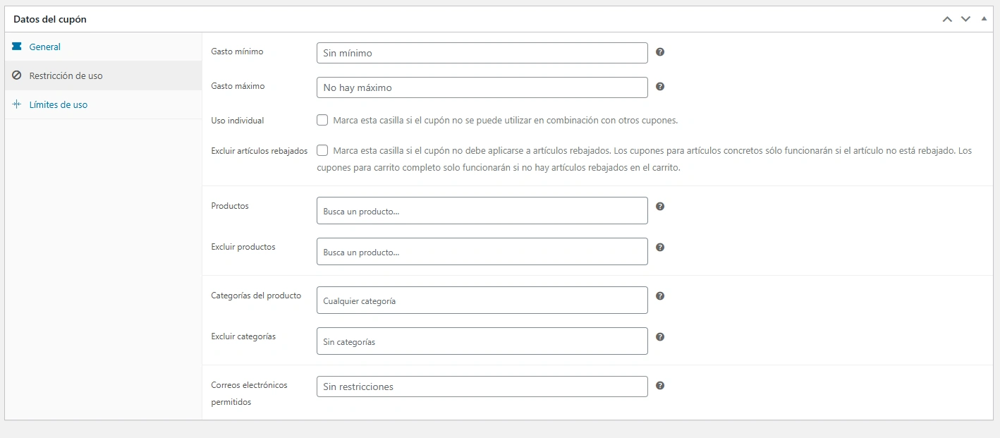 Diferentes restricciones de uso de los cupones