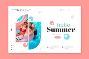 Diseño de una página web con temática de verano y una imagen de piscina